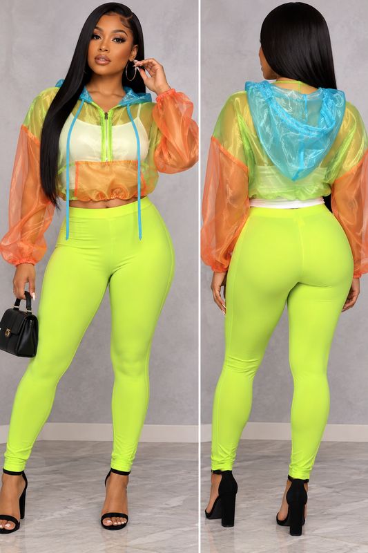 Neon Cocky Crop Jacket + Green Leggings Set | Sz Small