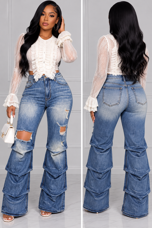 Riot Stack Destroyed Flare Jeans