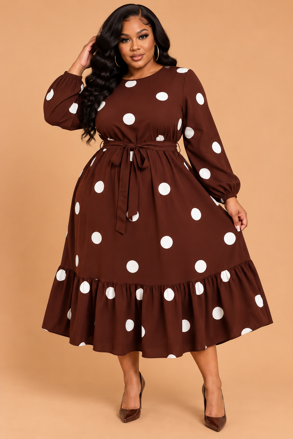 MOCHA MOMENT POLKA DRESS 1X 2X 3X 4X