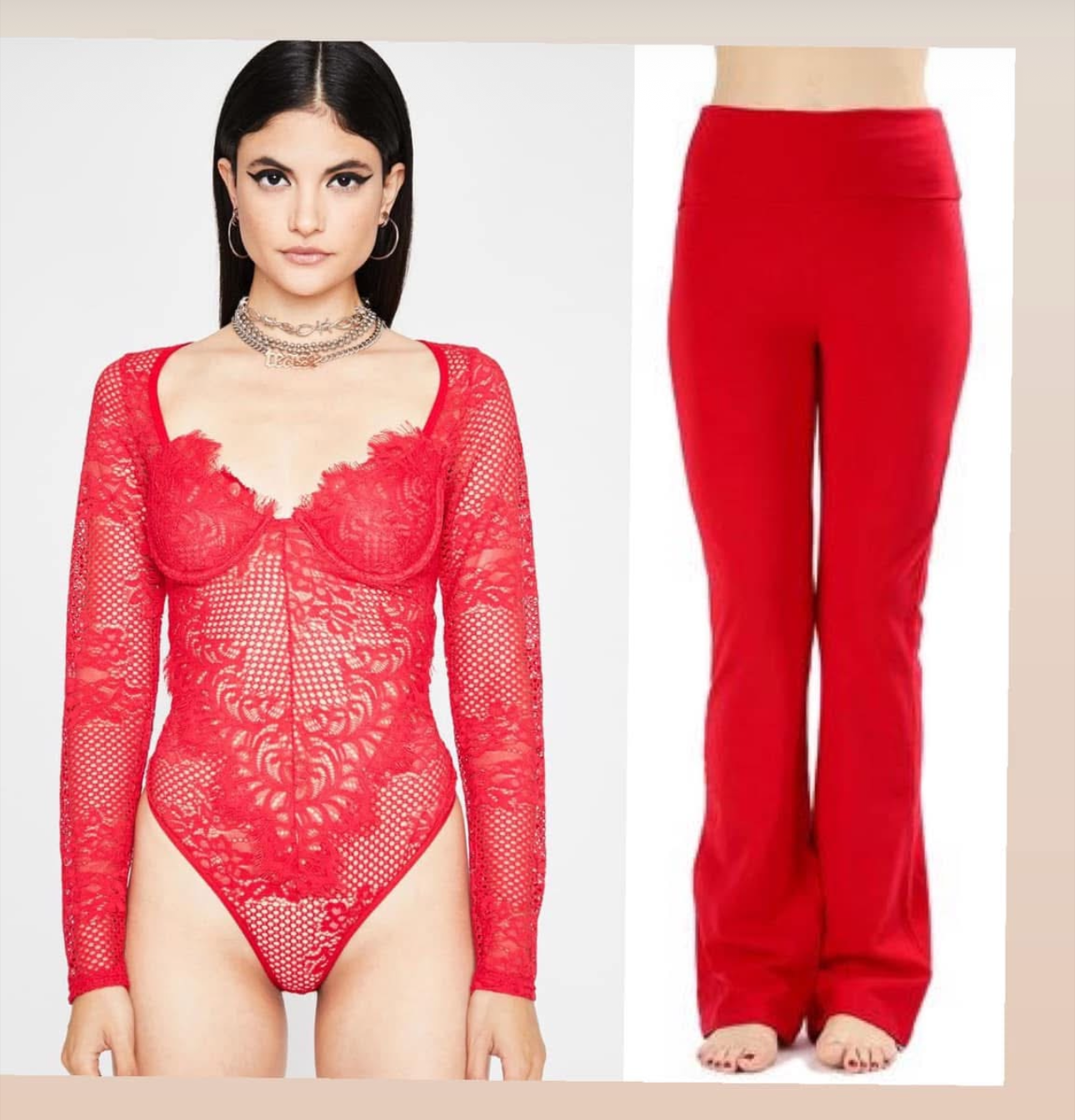 Red Hot Set | Lace Bodysuit and Foldover Leggings SZ SMALL