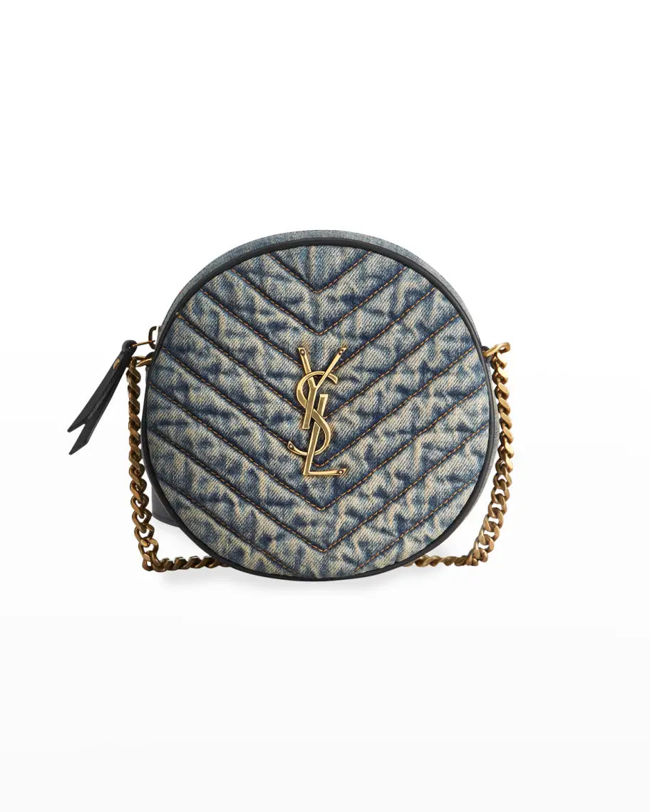 Saint Laurent Round Quilted Denim Crossbody Bag