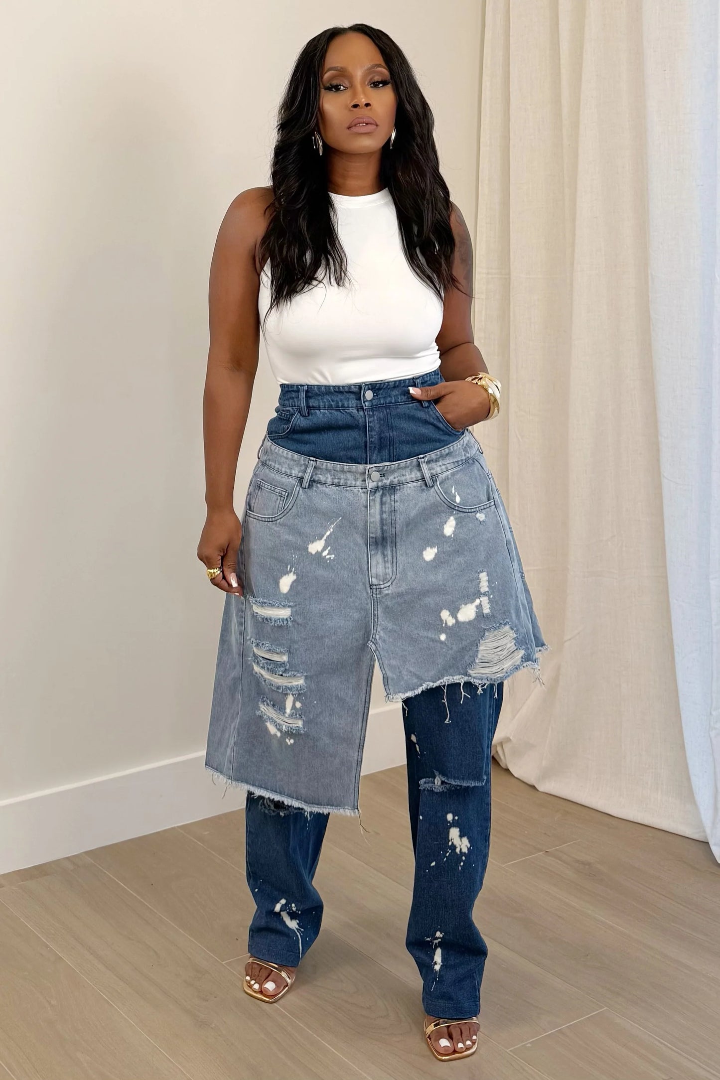 Double Destroyed Denim Pants