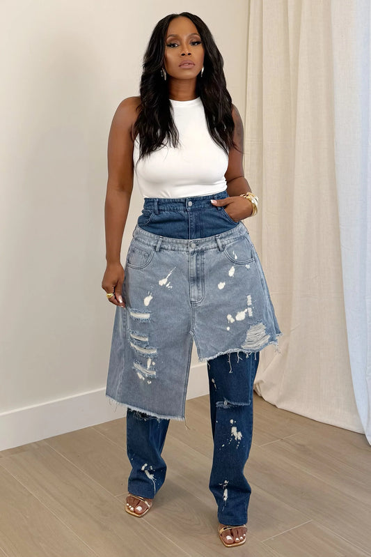 Double Destroyed Denim Pants