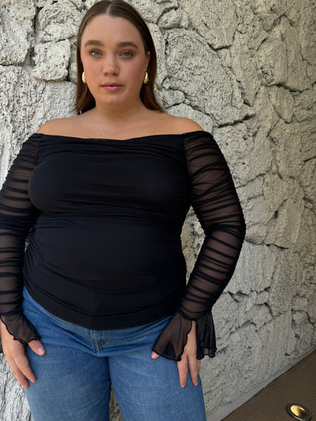 Ruched Mesh Off the Shoulder Top | 3X ONLY