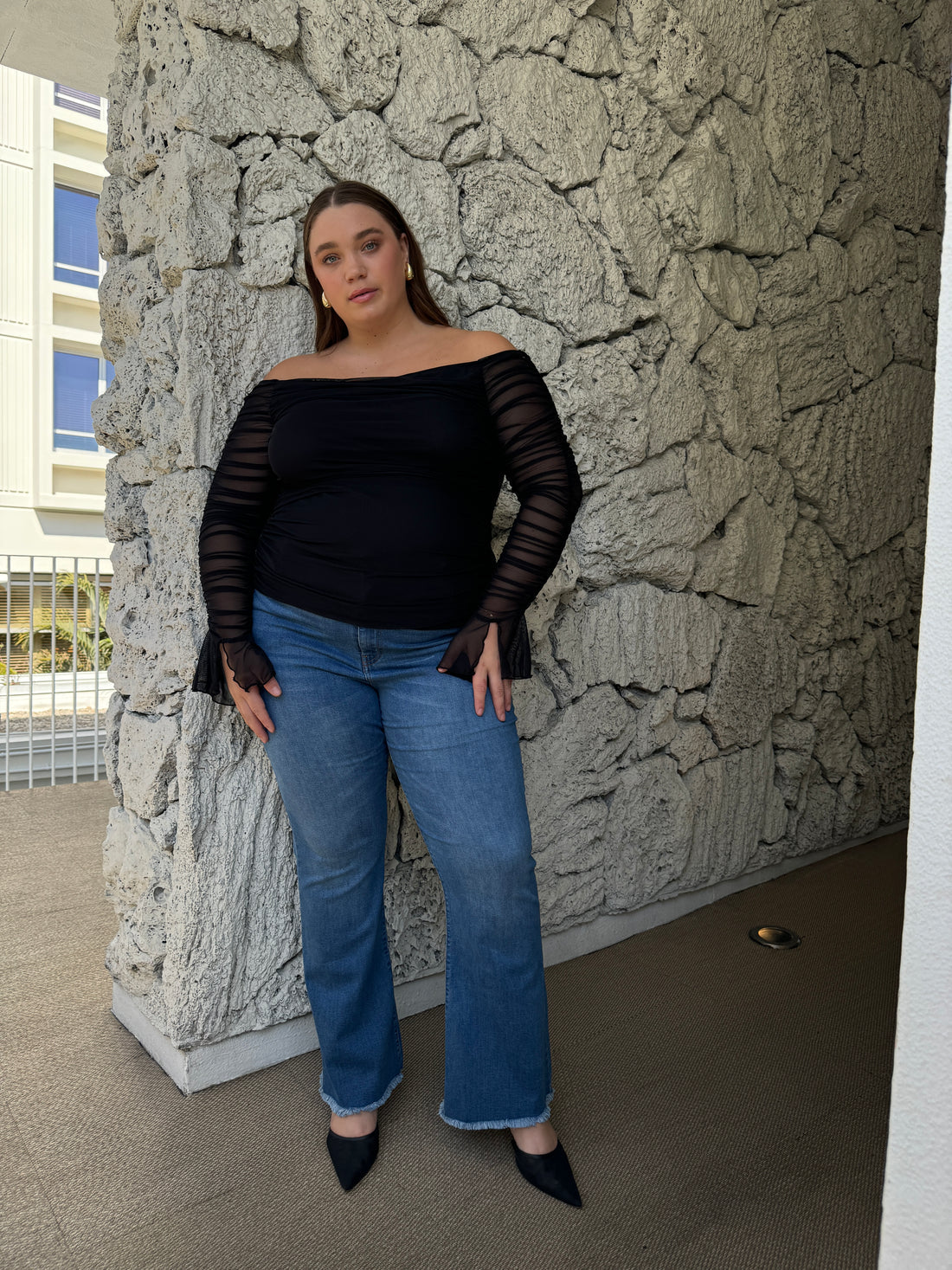 Ruched Mesh Off the Shoulder Top | 3X ONLY