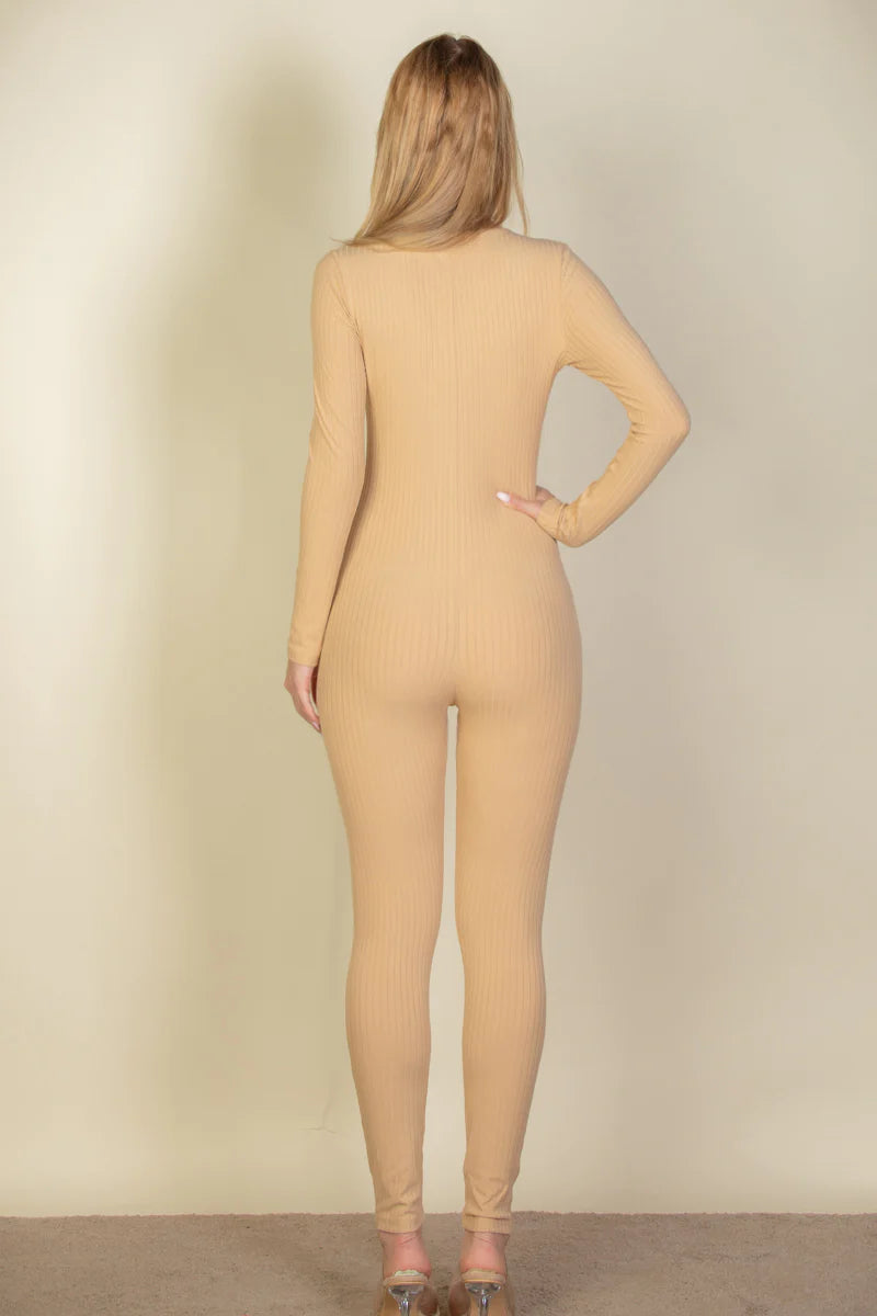 Ribbed Scoop Neck Long Sleeve Jumpsuit (3 COLORS)