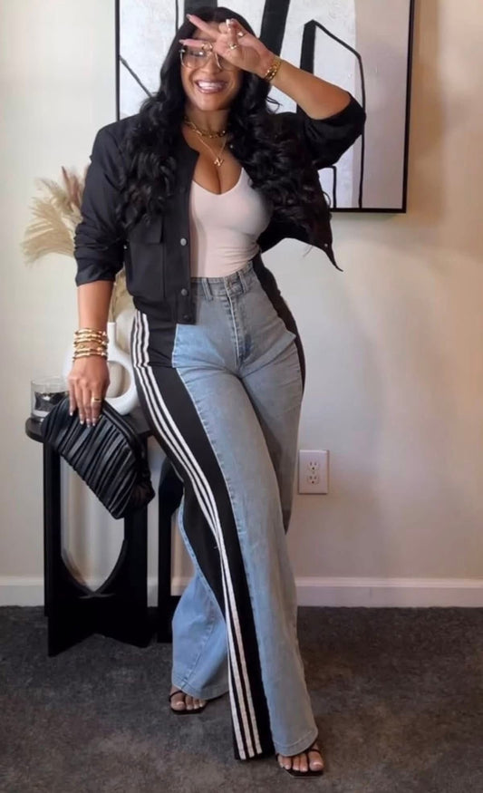 Track Me Down | Wide Leg Jeans With Stripe Detail Sz Large