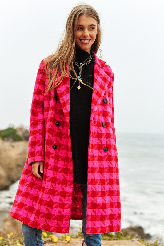 Chaqueta de abrigo con doble botón de tweed de punto texturizado
