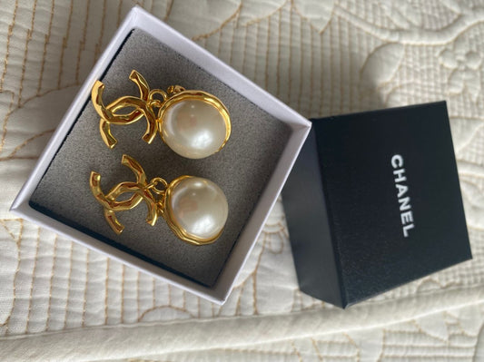 Coco Logo Clip On Pearl Earring
