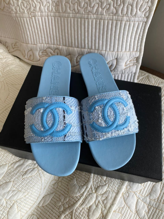 Blue Quilted Coco Slides
