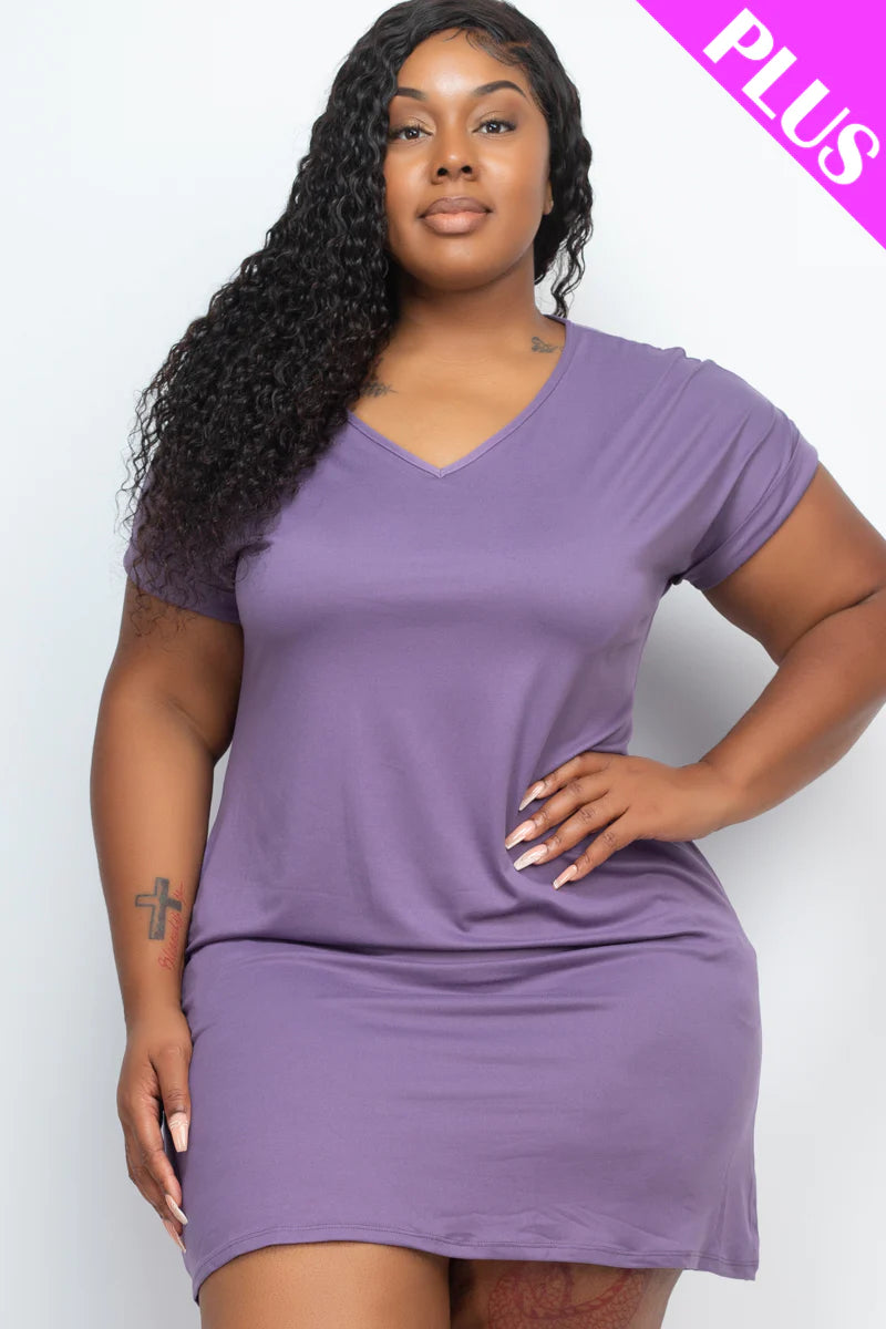 Plus Size V-NECK Pocket Dress (8 Colors)