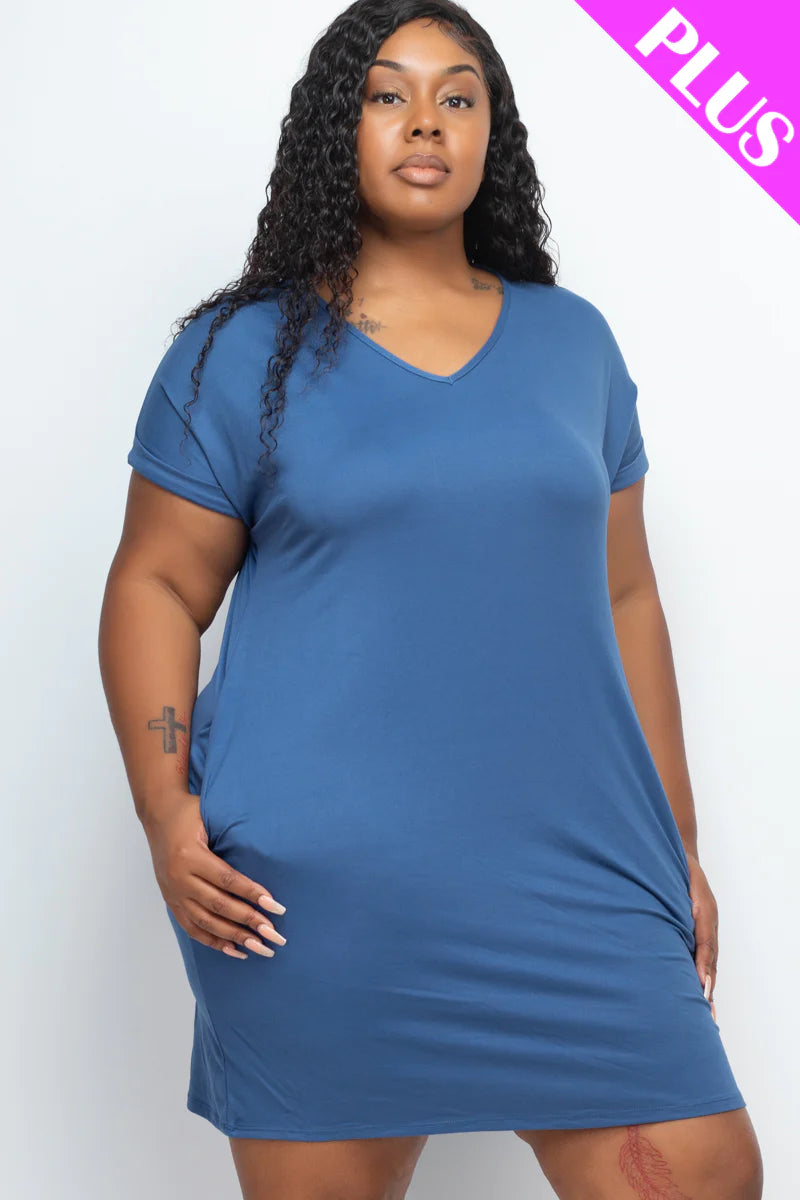 Plus Size V-NECK Pocket Dress (8 Colors)