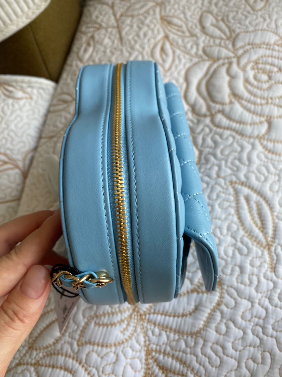 Sac CC In Love matelassé en cuir d'agneau bleu