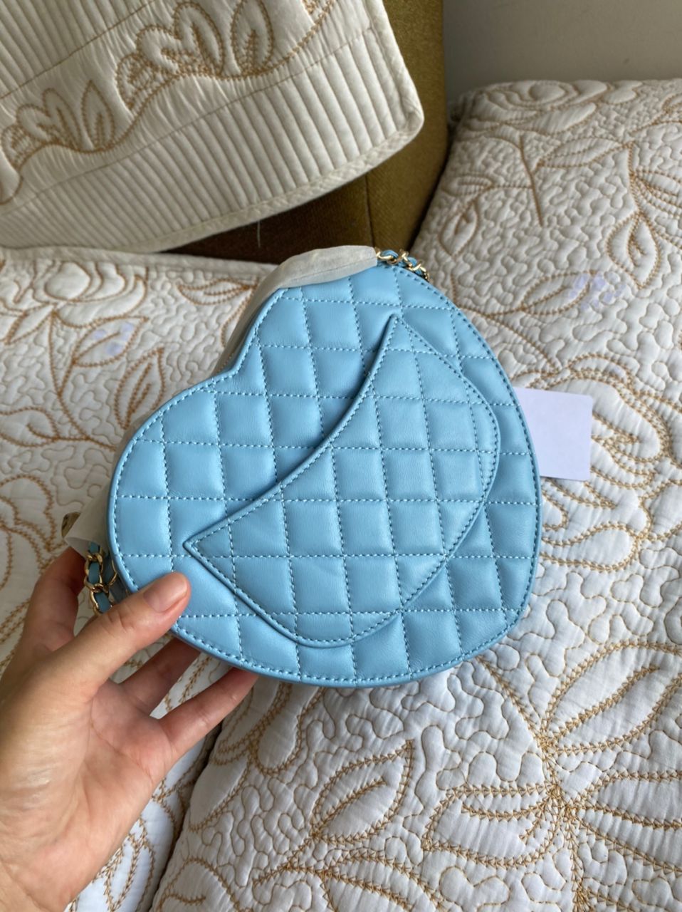 Sac CC In Love matelassé en cuir d'agneau bleu
