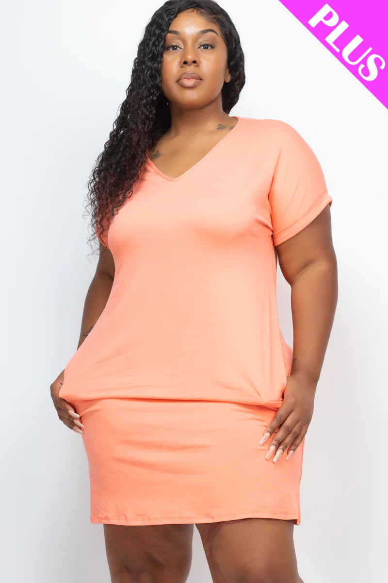 Plus Size V-NECK Pocket Dress (8 Colors)