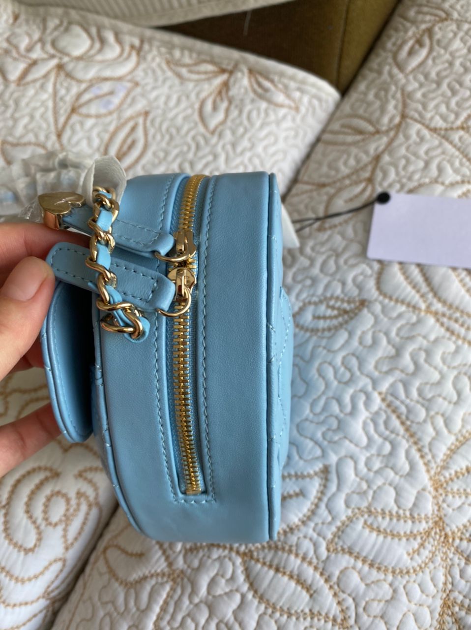 Sac CC In Love matelassé en cuir d'agneau bleu