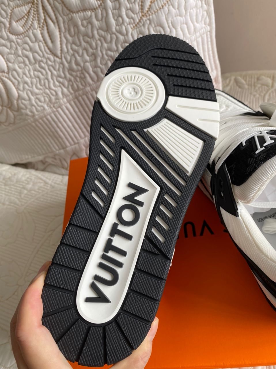 L/V Trainer Sneaker-Monogram denim and Monogram-embossed grained calf leather