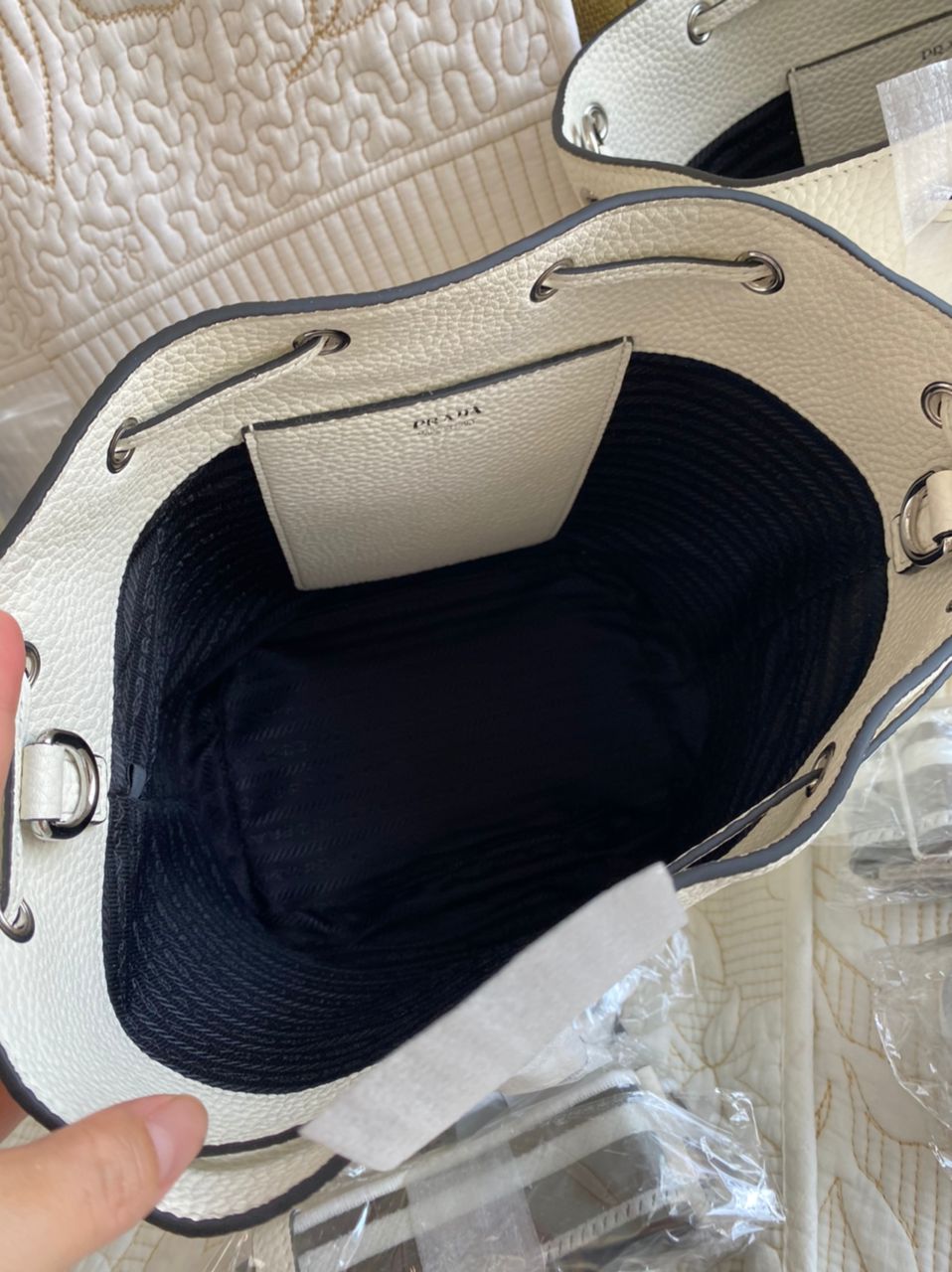 PRA | White Leather Bucket Bag