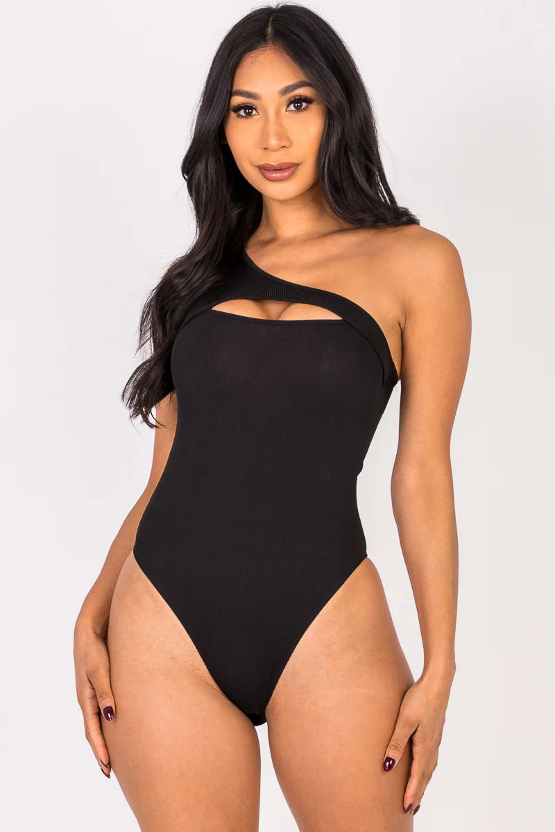 One Shoulder Cutout Bodysuit (4 Colors)