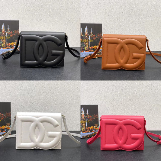 Sac porté épaule en cuir à rabat avec logo DG