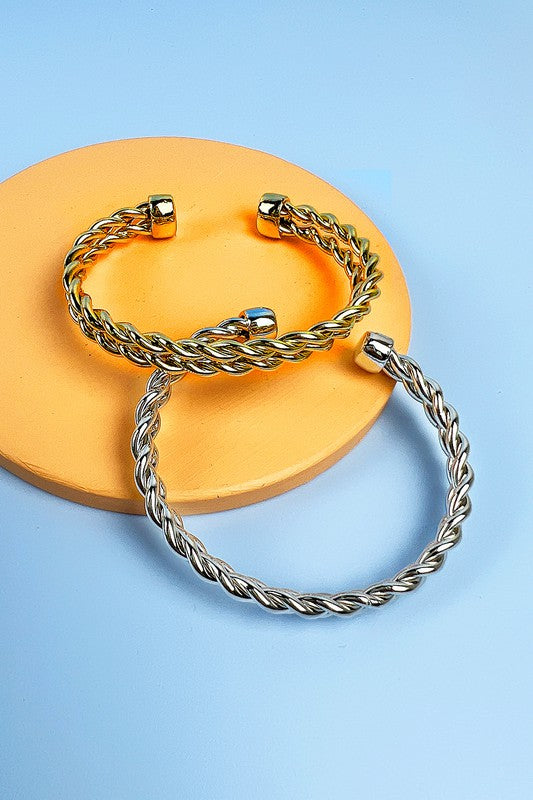 TWISTED CHAIN METAL OPEN BANGLE CUFF BRACELET