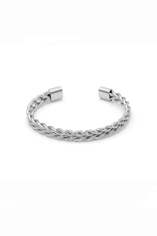 TWISTED CHAIN METAL OPEN BANGLE CUFF BRACELET