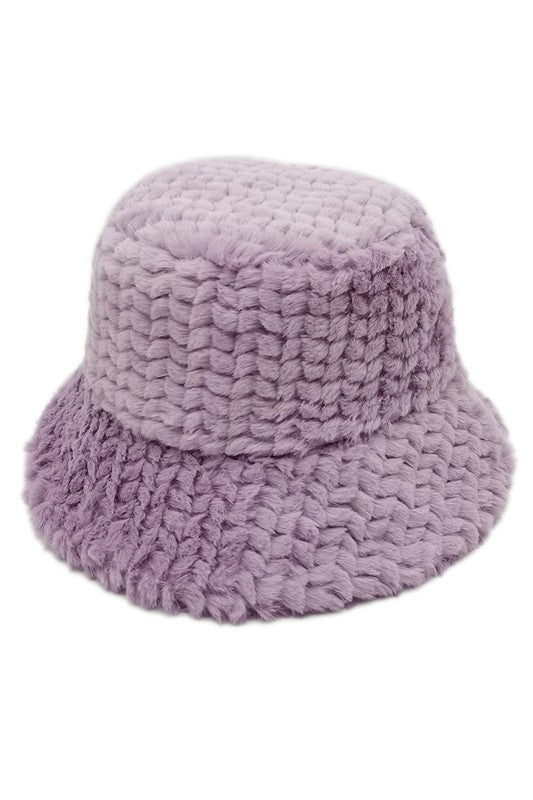 Chapeau seau en fourrure floue tendance de couleur unie d'hiver