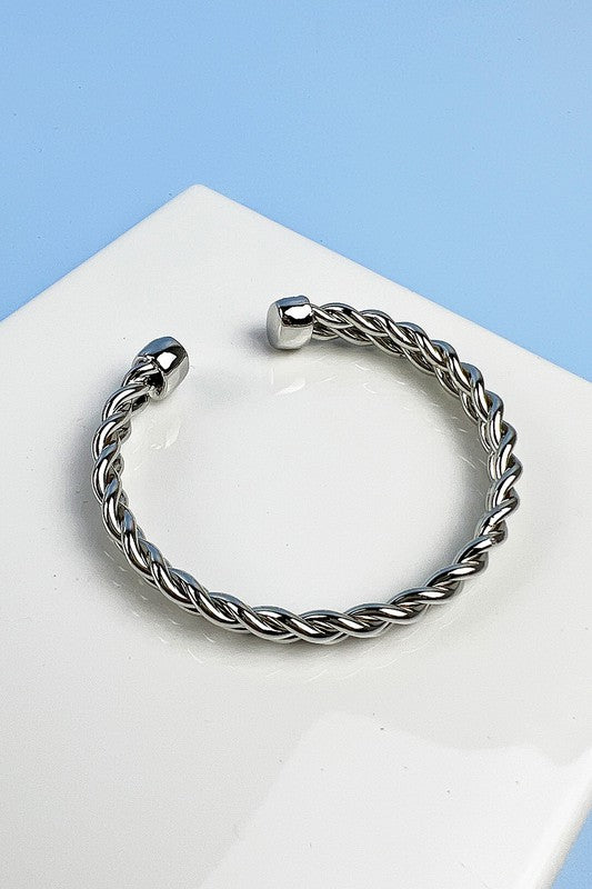 TWISTED CHAIN METAL OPEN BANGLE CUFF BRACELET