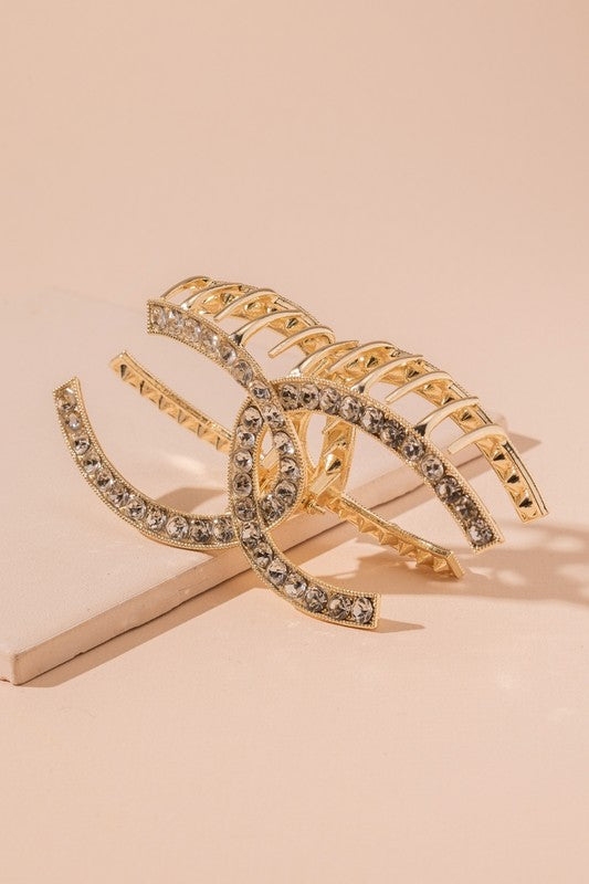 Crossed Double C Rhinestone Hair Claw