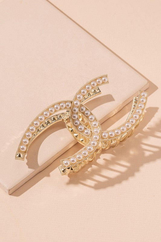 Crossed Double C Pearl Hair Claw