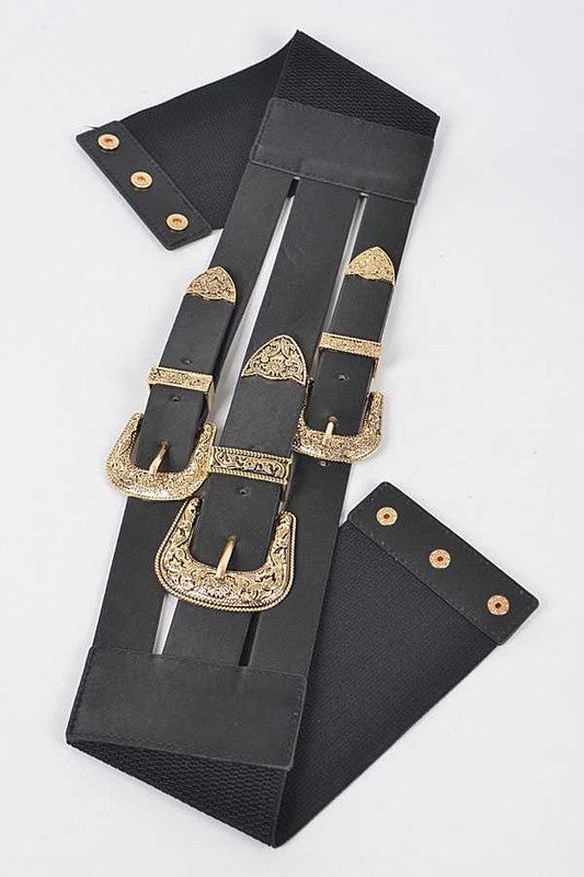 Triple Buckle Elastic Wide Belt (5 Colors)