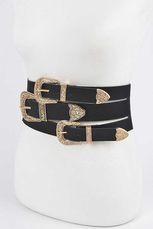 Triple Buckle Elastic Wide Belt (5 Colors)