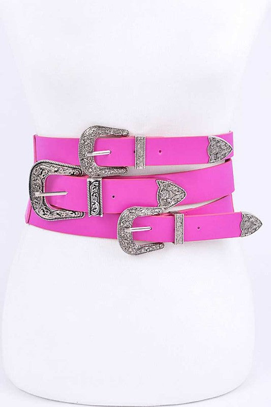 Triple Buckle Elastic Wide Belt (5 Colors)