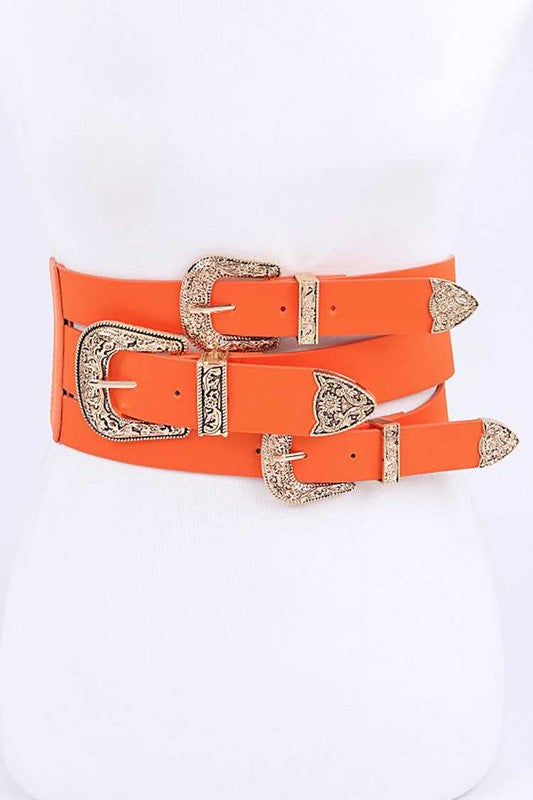 Triple Buckle Elastic Wide Belt (5 Colors)