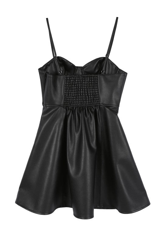 FAUX LEATHER BUSTIER MINI DRESS (BLACK)