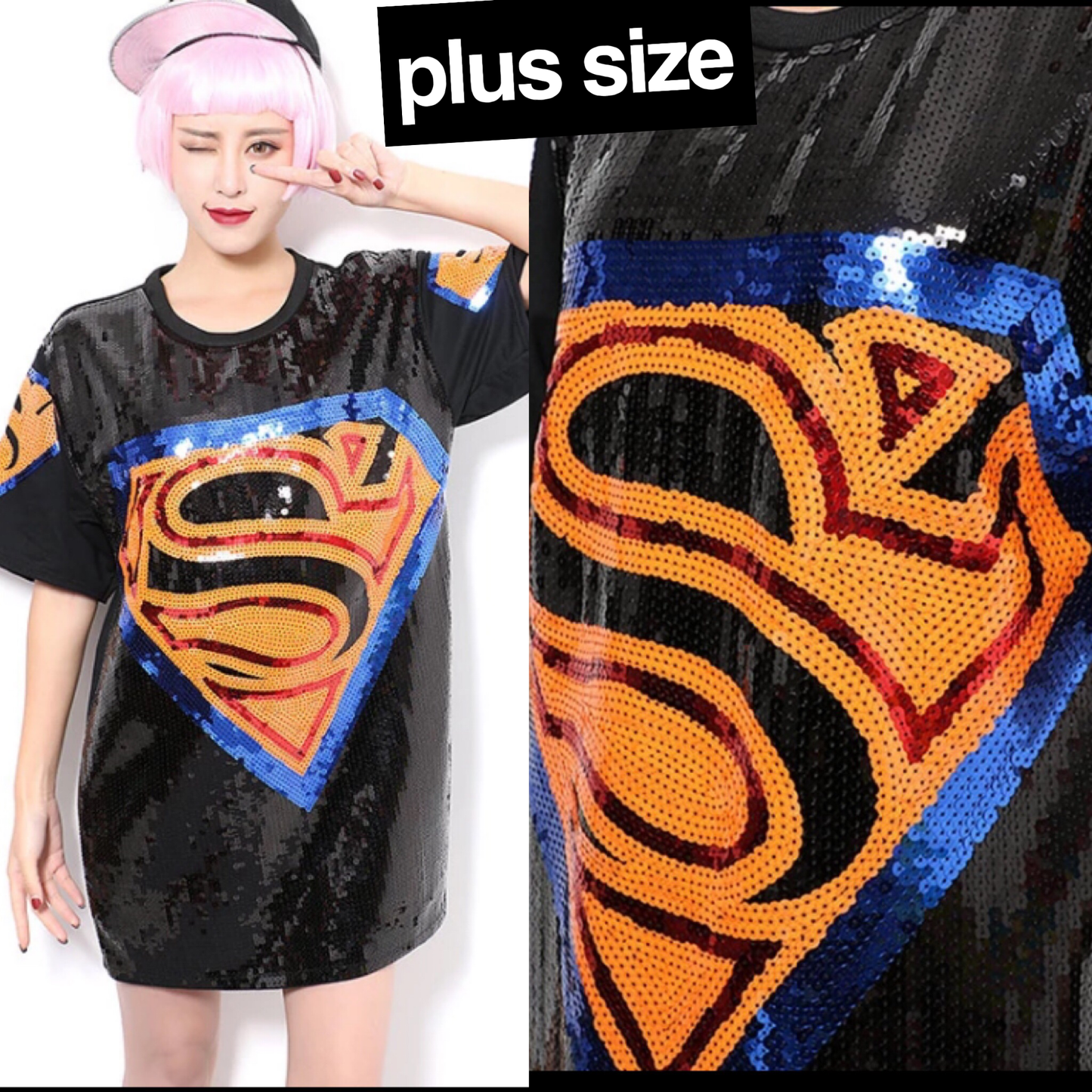 Sequin Superwoman Shirt (PLUS)