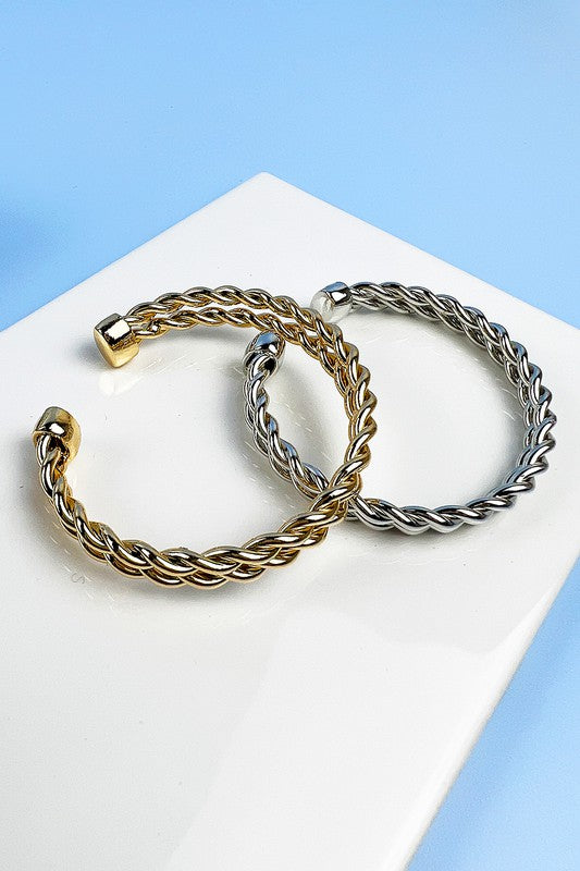 TWISTED CHAIN METAL OPEN BANGLE CUFF BRACELET