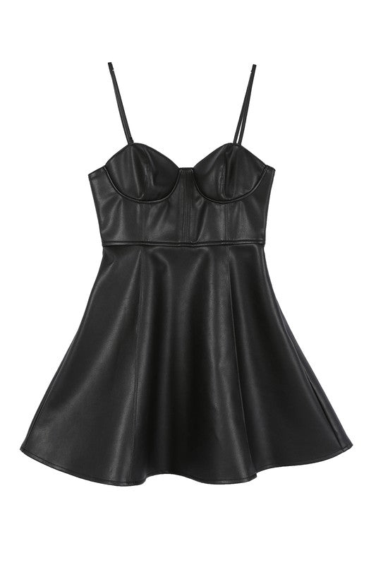 FAUX LEATHER BUSTIER MINI DRESS (BLACK)