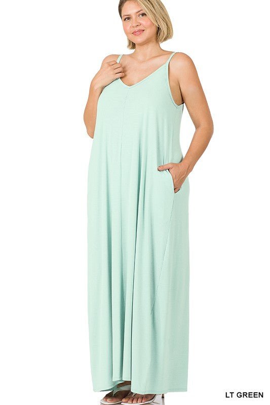 VESTIDO MAXI CAMI CON CUELLO EN V Y BOLSILLOS LATERALES