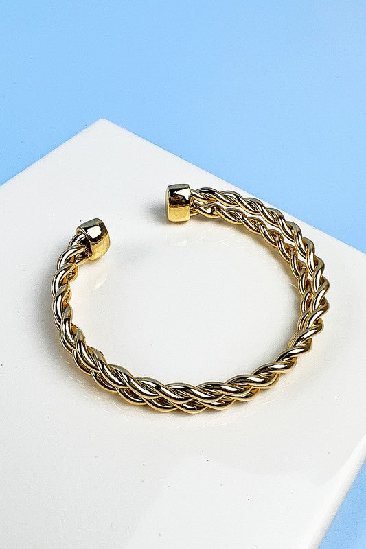 TWISTED CHAIN METAL OPEN BANGLE CUFF BRACELET