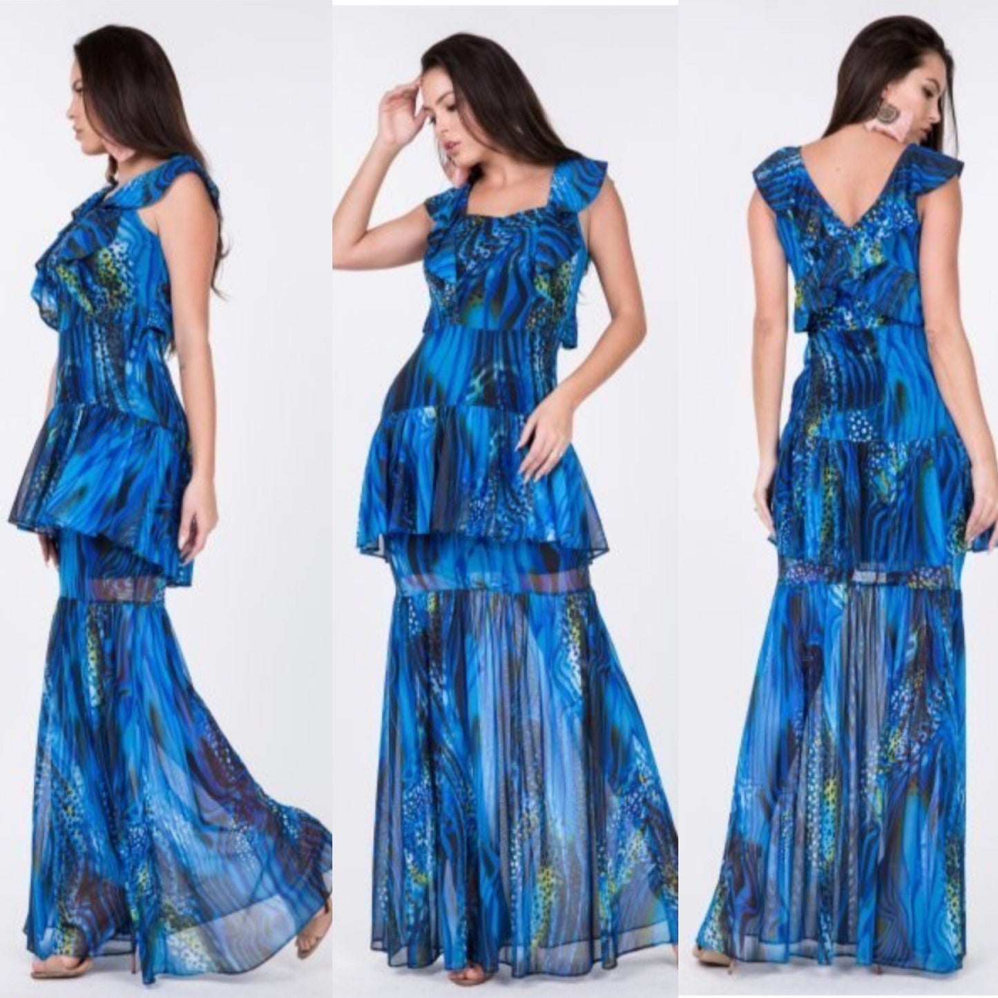 Aquatic Ruffle Maxi Dress