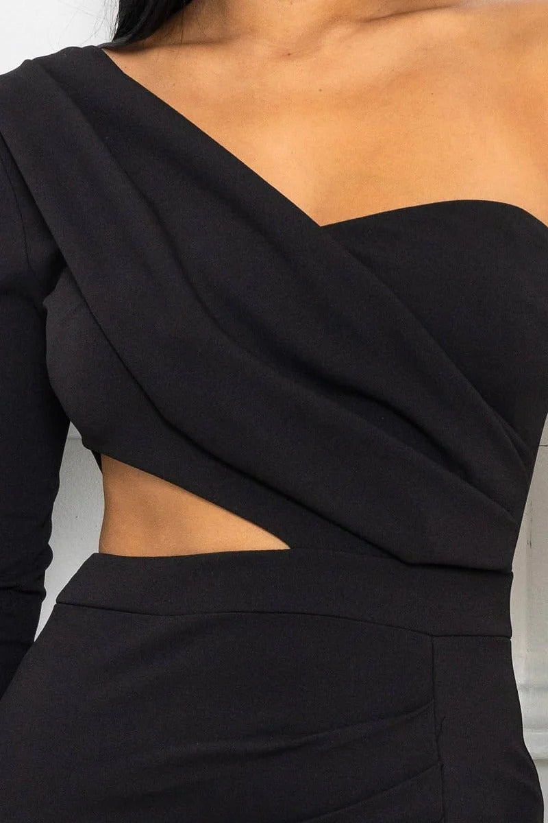 One Shoulder Draped Detail Maxi Dress
