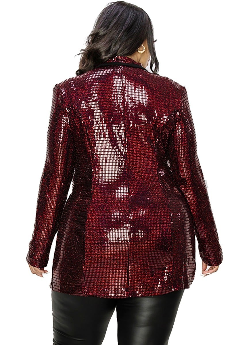 Red Plus Disco Metallic Sequins Double Breasted Blazer