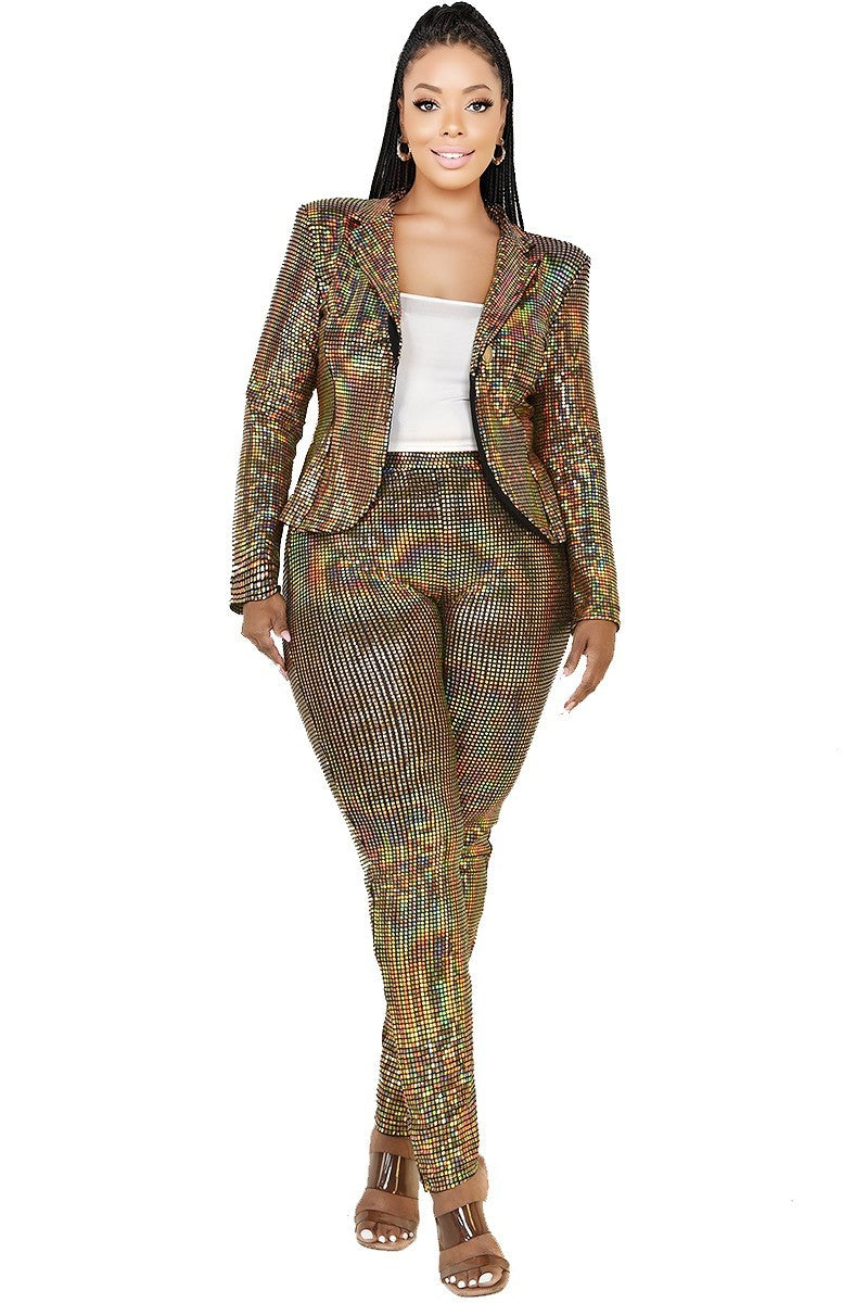 Conjunto de chaqueta de 2 piezas con lentejuelas metalizadas Disco Gold Plus