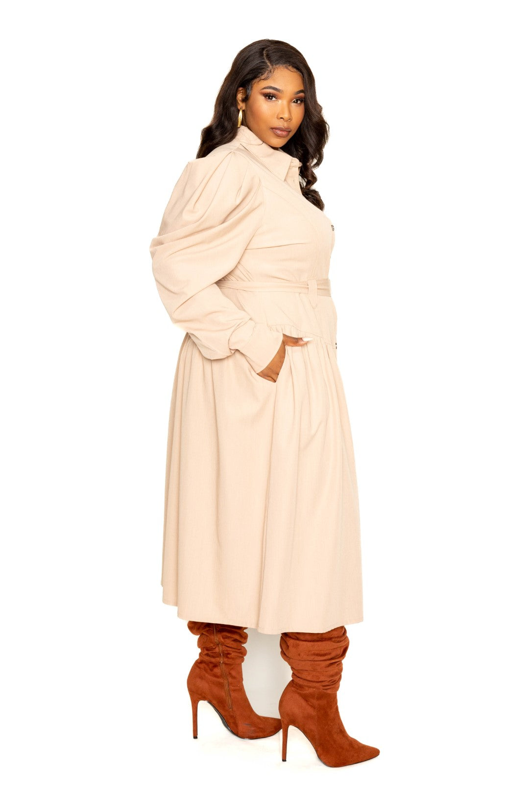 Robe veste trench à manches bouffantes (2 couleurs)