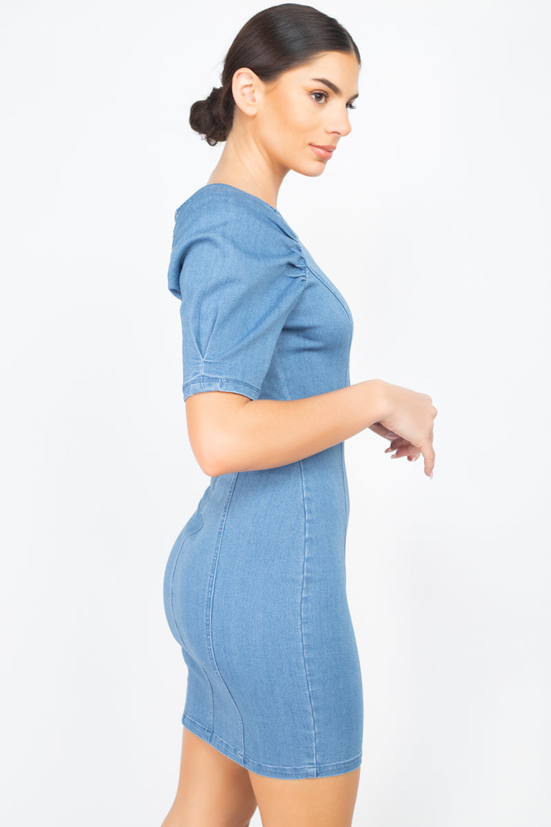 Puff Sleeve Denim Dress