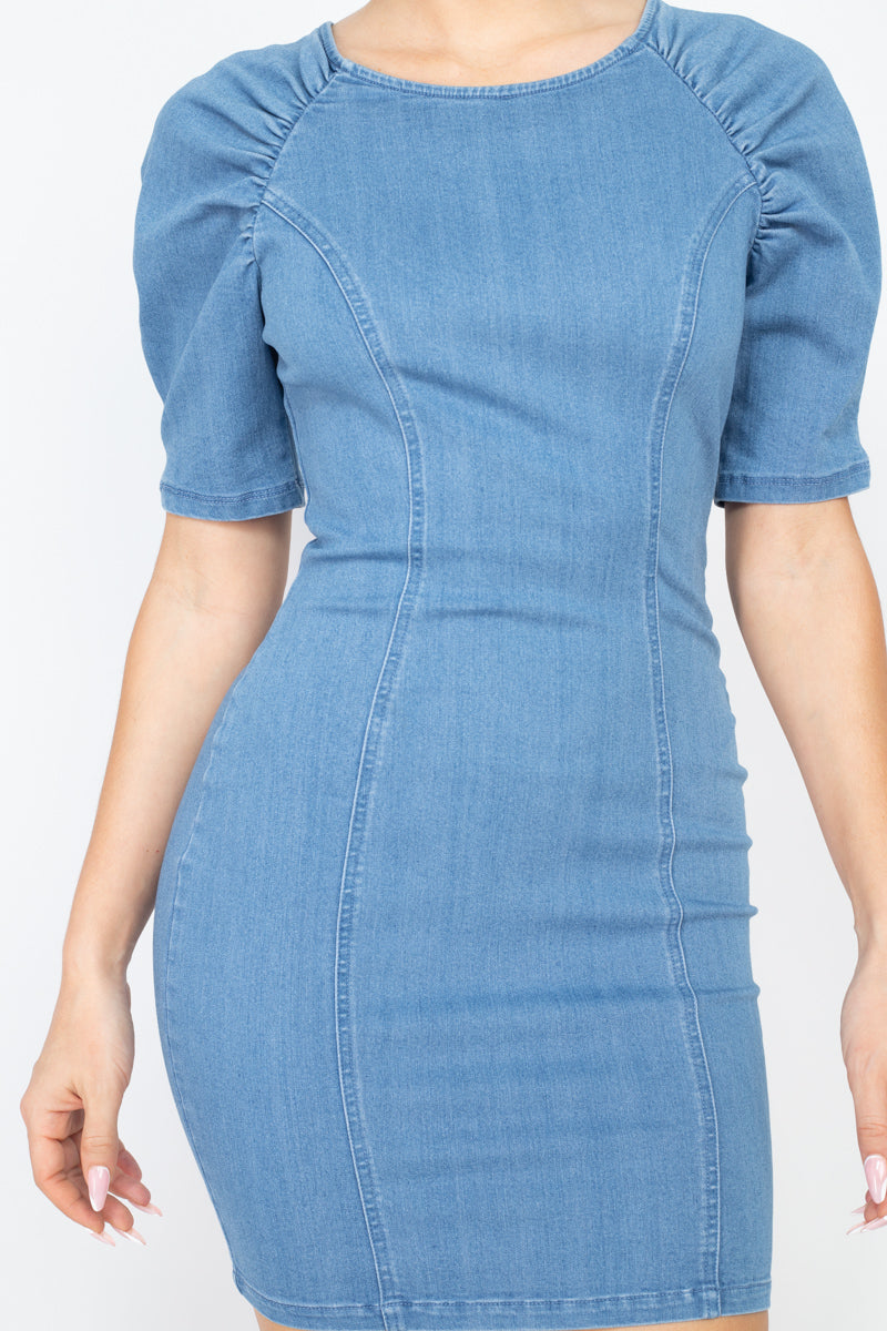 Puff Sleeve Denim Dress