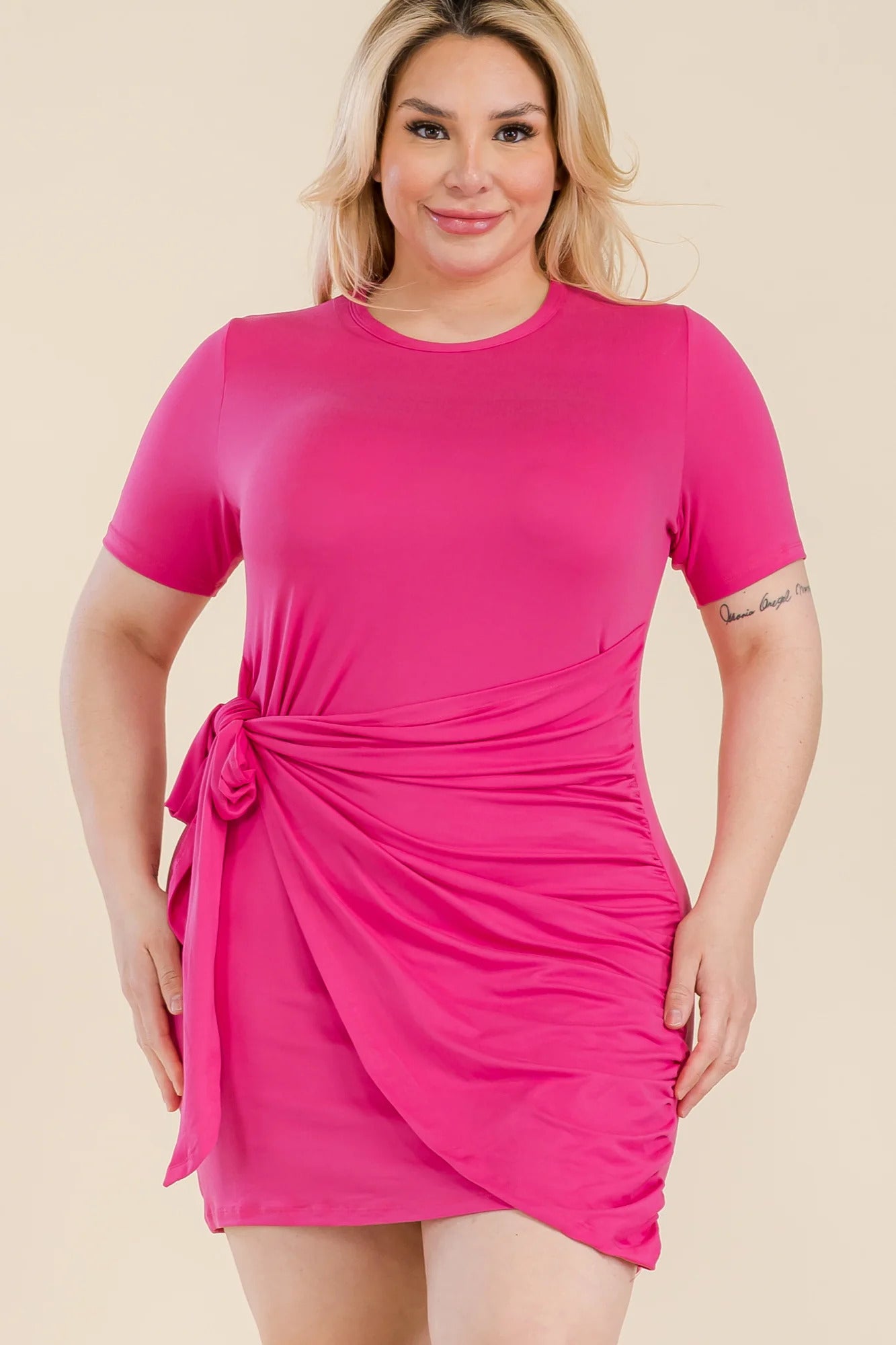 Plus Size Solid Sleeved Wrap Dress (4 Colors)