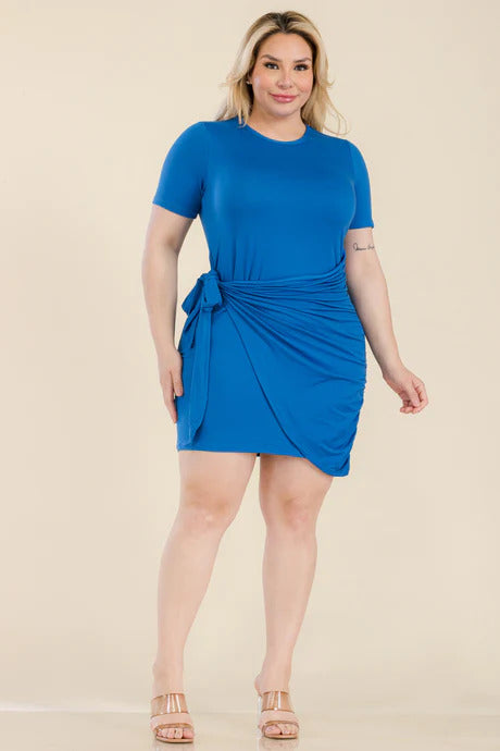Plus Size Solid Sleeved Wrap Dress (4 Colors)