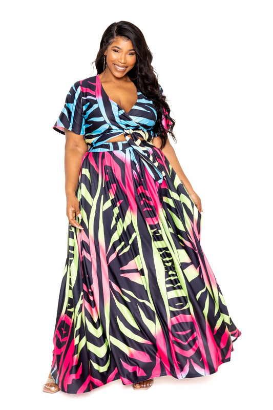 Ombre Animal Print Maxi Skirt & Top Set